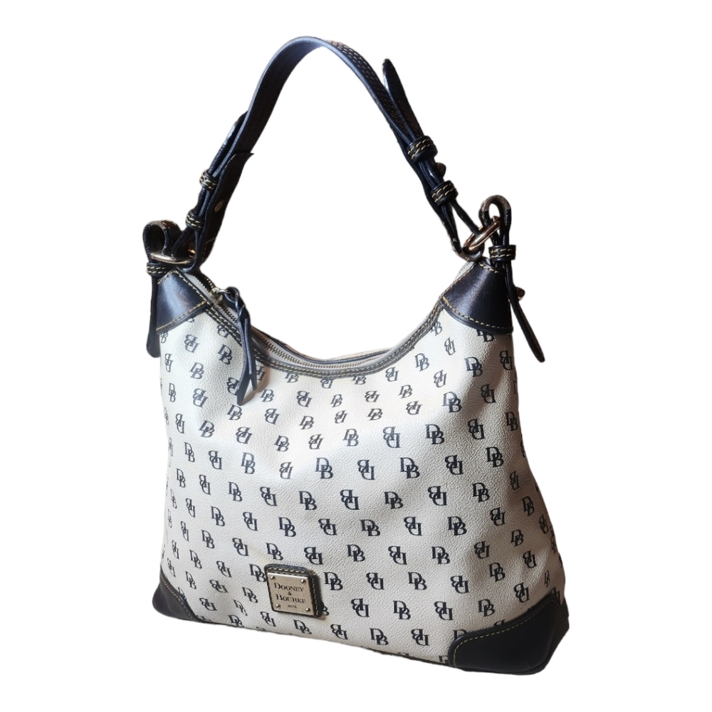 Dooney &  Bourke Signature Monogram Erica Shoulder Hobo Bag Black & White - Picture 2 of 16